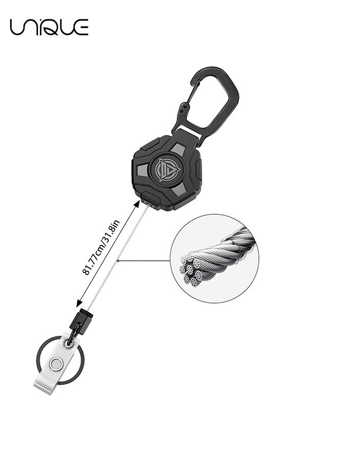 Unique 2 Pack Retractable Keychain Heavy Duty, Badge Reels Retractable, Tactical ID Badge Holder with Upgraded Alloy Carabiner, 31.8'' Coated Steel Cord（Black） - Image 3