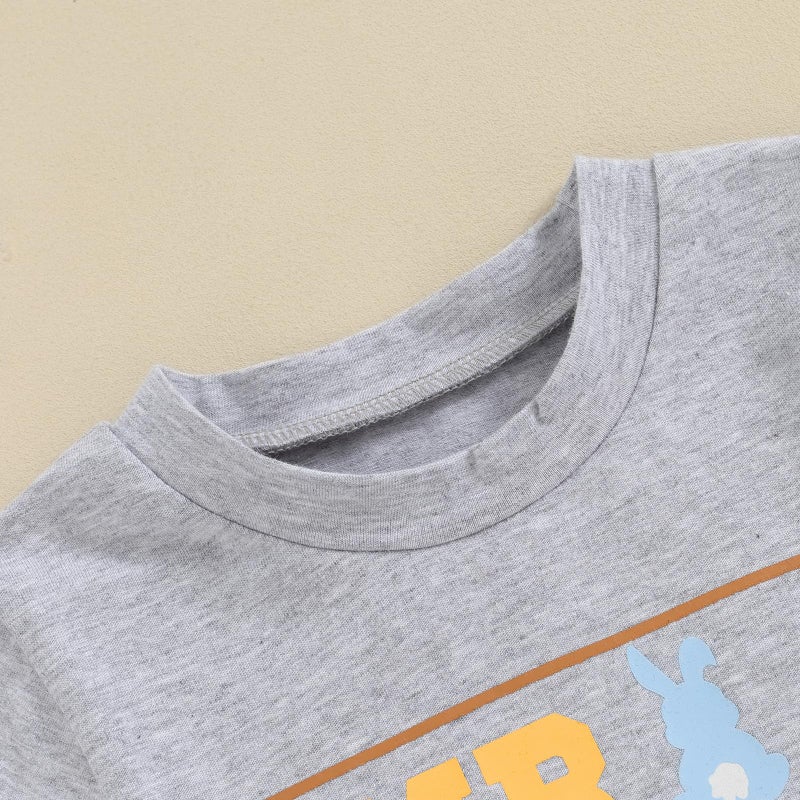 Okbabeha Toddler Baby Boy Easter Outfit Mr Steal Your Eggs Crewneck Shirt Bunny Shorts 2Pcs Boys Clothes 6M 12M 18M 2T 3T 4T (Mr steal your eggs-Gray, 6-12 Months) - Image 4