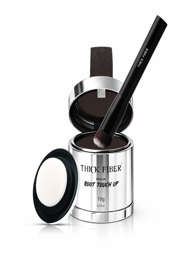 THICK FIBER Root Touch Up (Large, 10g) & Hairline Powder - Covers Grey Roots & Thin Hair - Water & Sweat Resistant with Precise Brush - Hair Concealer for Roots, Bald Spots & Hair (Dark Brown) - Image 1