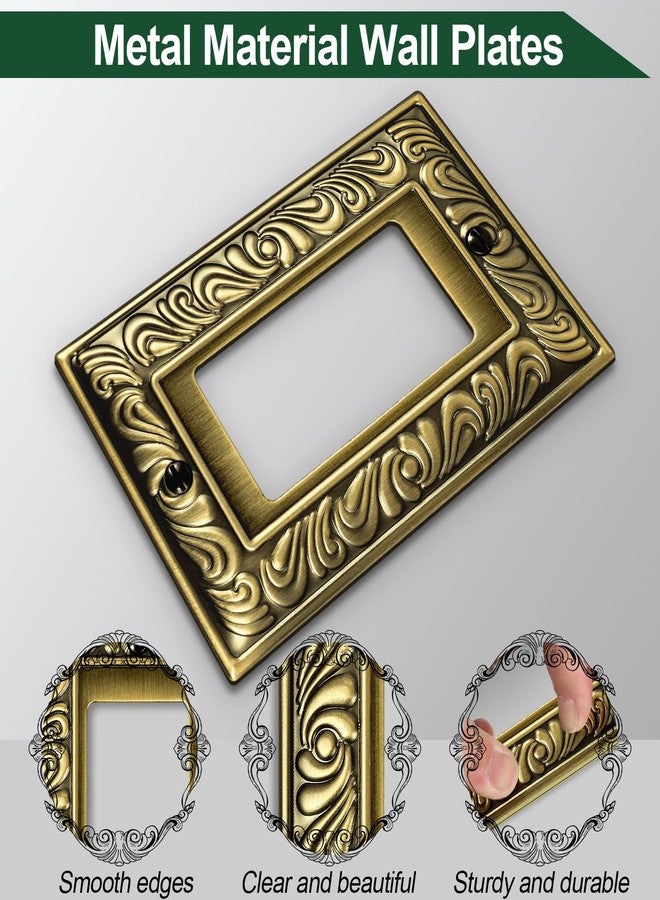Ranweydi Antique Brass Decorative Wall Plate Light Switch Cover Decorator Outlet Covers Rocker Switch Plates Metal Material Wall Plates for Kitchen Bathroom (1 Gang Single Decorator-6 Pack) - Image 2