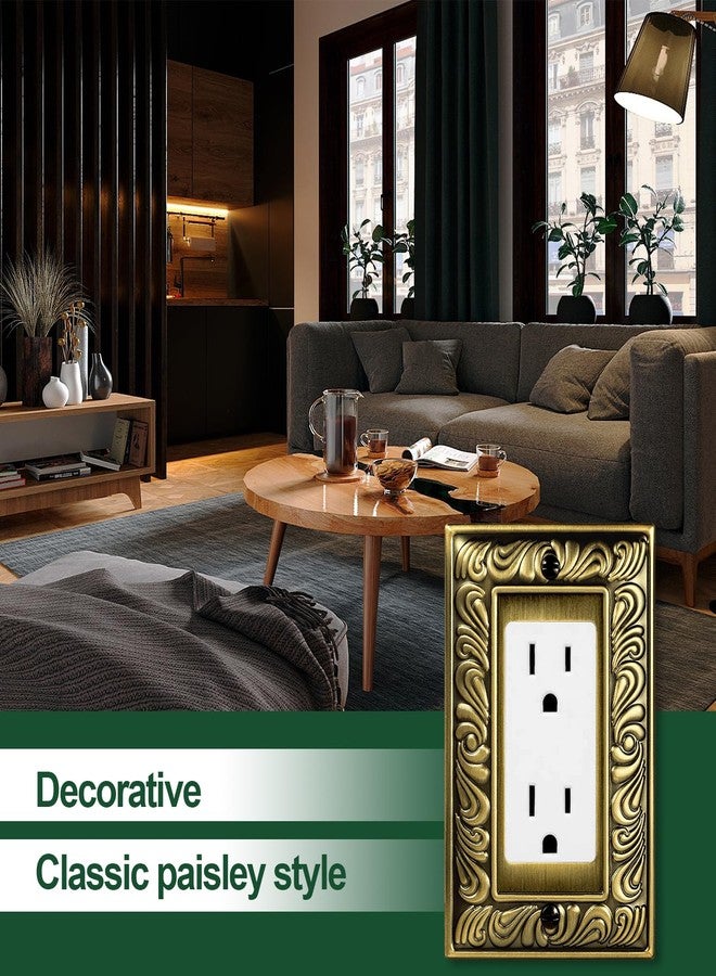 Ranweydi Antique Brass Decorative Wall Plate Light Switch Cover Decorator Outlet Covers Rocker Switch Plates Metal Material Wall Plates for Kitchen Bathroom (1 Gang Single Decorator-6 Pack) - Image 4