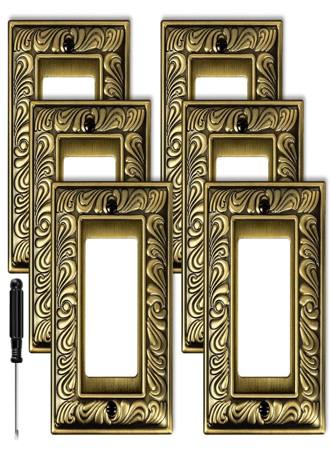 Ranweydi Antique Brass Decorative Wall Plate Light Switch Cover Decorator Outlet Covers Rocker Switch Plates Metal Material Wall Plates for Kitchen Bathroom (1 Gang Single Decorator-6 Pack) - Image 1