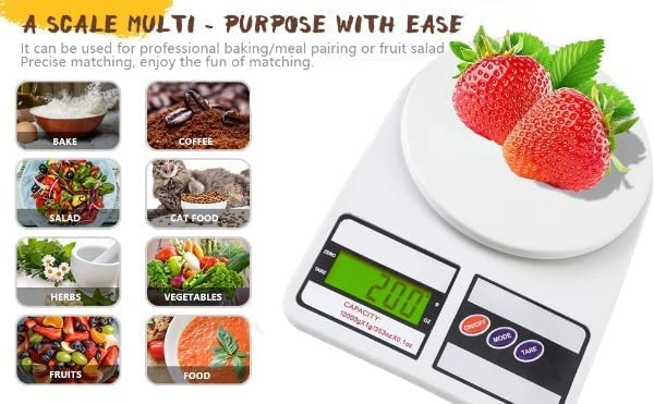 Kitssential Digital Kitchen Weighing Scale Portable Weighting Machine For Home Food Weight Machine Lcd Black Display Measuring Cooking Vegetable Fruit Food Weighing Machine 10 Kg_White - Image 3