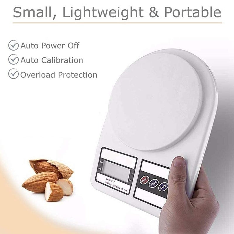 Kitssential Digital Kitchen Weighing Scale Portable Weighting Machine For Home Food Weight Machine Lcd Black Display Measuring Cooking Vegetable Fruit Food Weighing Machine 10 Kg_White - Image 5
