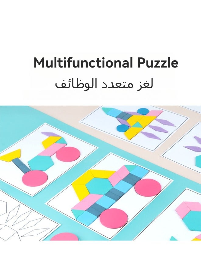 شبيلي لعبة تركيب الأشكال الخشبية 180 قطعة للأطفال، قطع هندسية تعليمية، بطاقات أنماط، ألعاب مونتيسوري لتنمية المهارات للأطفال، الأولاد والبنات - Image 2