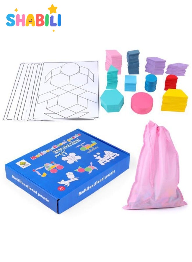شبيلي لعبة تركيب الأشكال الخشبية 180 قطعة للأطفال، قطع هندسية تعليمية، بطاقات أنماط، ألعاب مونتيسوري لتنمية المهارات للأطفال، الأولاد والبنات - Image 1