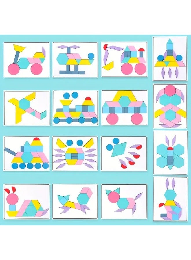 شبيلي لعبة تركيب الأشكال الخشبية 180 قطعة للأطفال، قطع هندسية تعليمية، بطاقات أنماط، ألعاب مونتيسوري لتنمية المهارات للأطفال، الأولاد والبنات - Image 3