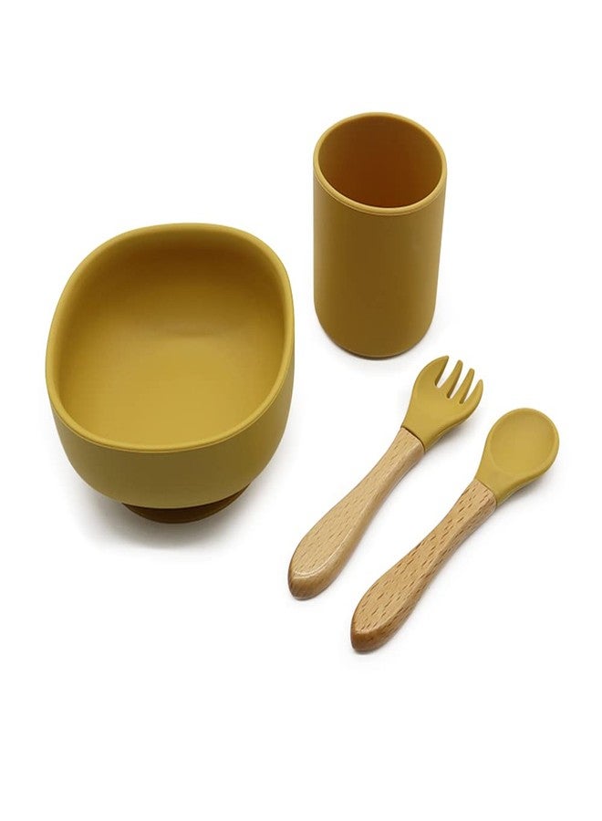 Vianz Food Grade Silicon Meal Set for Baby, BPA Free, Microwave Dishwasher Safe, Bowl with Suction, Spill Proof, Food Training, Useful Gift for Kids (Mustard Yellow, 4) - Image 1