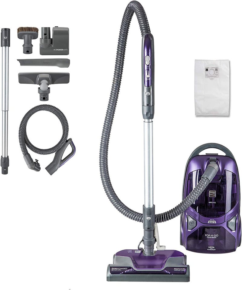 Kenmore Kenmore 600 Series Pet Friendly Lightweight Bagged Canister Vacuum with Pet PowerMate PopNGo Brush 2 Motors HEPA Filter Aluminum Telescoping Wand Retractable Cord and 4 Cleaning Tools Purple 