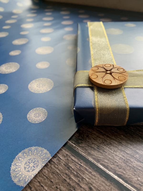 Dovetail Blue Brocade Gift Wrapping Paper Sheet Pack of 4 - Image 2