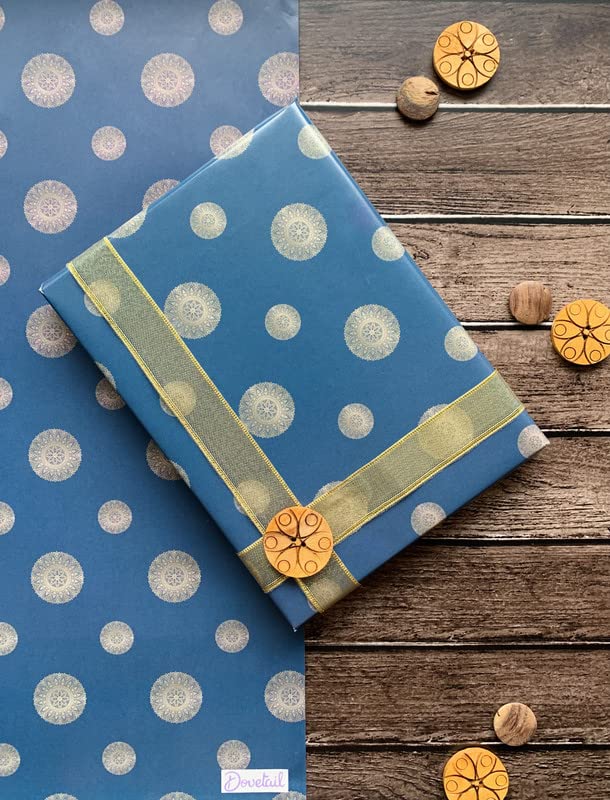 Dovetail Blue Brocade Gift Wrapping Paper Sheet Pack of 4 - Image 1