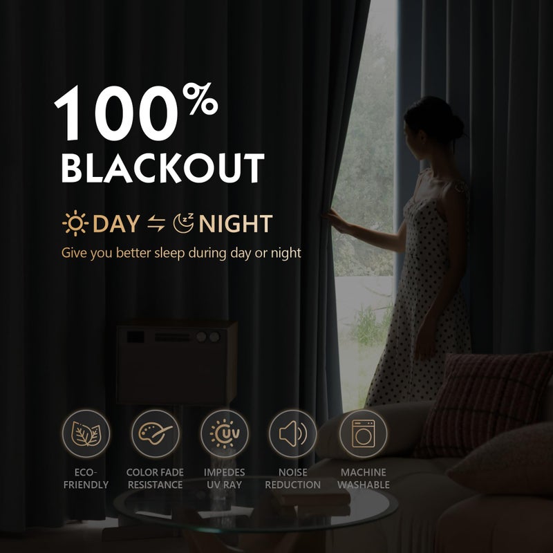 FMFUNCTEX 100% Blackout Curtains for Living Room, Slate Blue Curtains 96 Inches Long Weave Textured Thermal Insulated Curtains for Bedroom, Black Out Drapery Grommet Room Darkening 2 Panels - Image 2