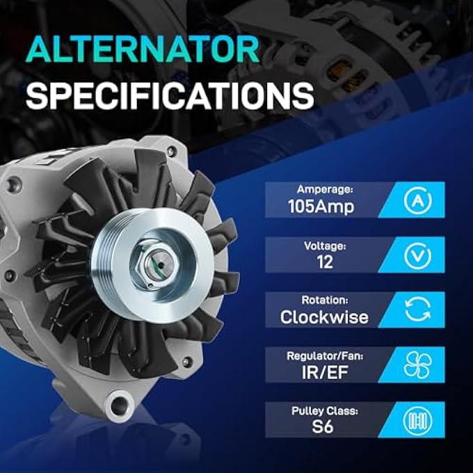 BDELI New Alternator Compatible with Chevy 1994-1995 K1500 C1500, 1994-1995 C1500, 1994-1995 K2500, 105A 12V CW, 4.3L 5.7L 7.4L, 400-12117, 8165-7N-6G - Image 2