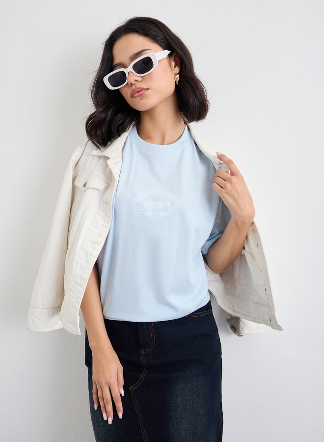 Styli Slogan Print Short Sleeve Oversized T-Shirt - Image 5