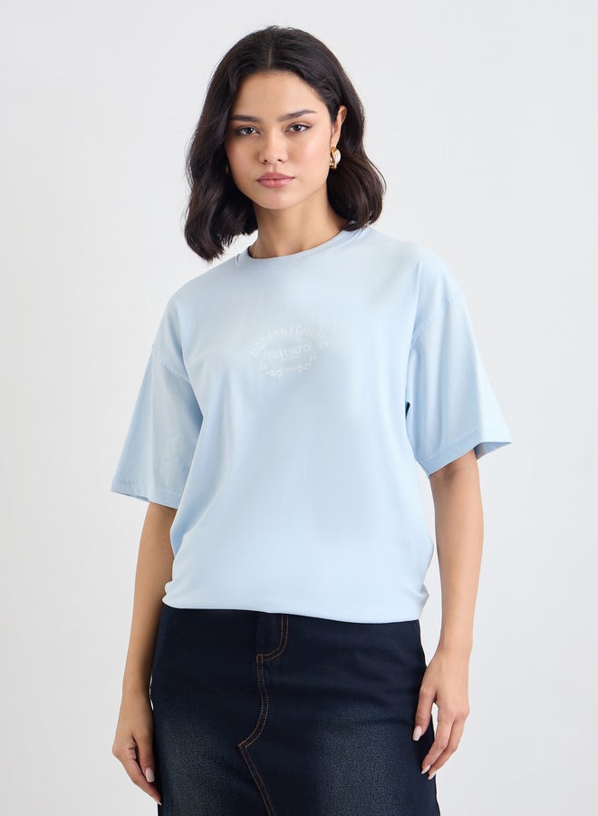 Styli Slogan Print Short Sleeve Oversized T-Shirt - Image 2