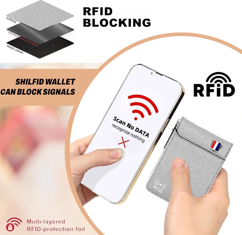 Storite Imported RFID PU Leather 9 Slot Vertical Credit Debit Card Holder Money Wallet Zipper Coin Purse for Men Women (Grey,11.5x2x8Cm) - Image 3