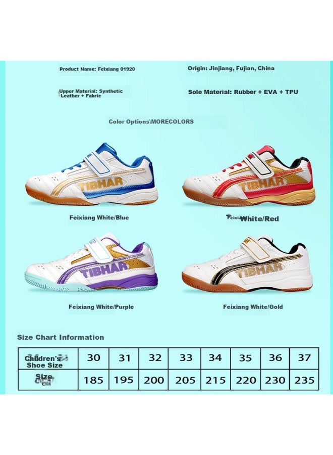Tibhar Kids Table Tennis Shoes Non-slip Durable Training Breathable Rubber Sole Compeion Sports Shoes 01920 White Platinum Size 32