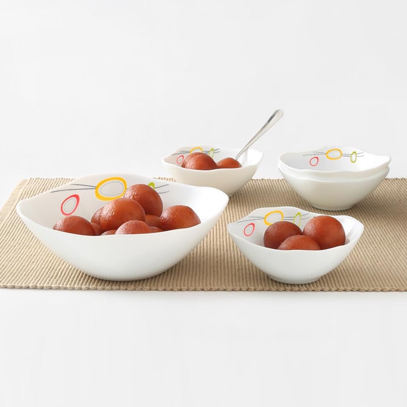 Larah by Borosil Splendour Square Series Opalware 5 Pcs Pudding Set | Microwave & Dishwasher Safe | Bone-Ash Free | Crockery Set for Dining & Gifting | Bowls Set | White - Image 5