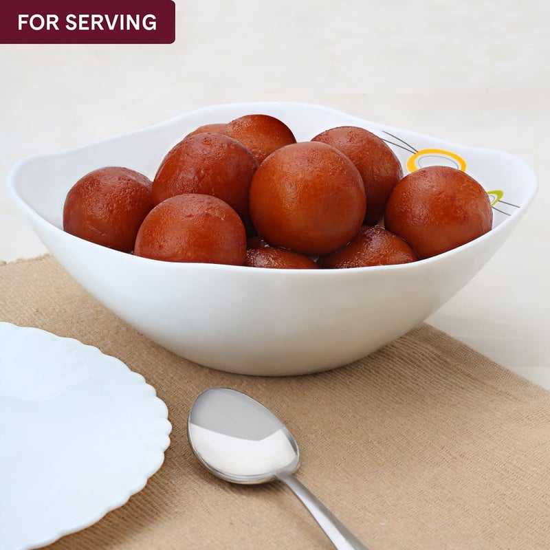 Larah by Borosil Splendour Square Series Opalware 5 Pcs Pudding Set | Microwave & Dishwasher Safe | Bone-Ash Free | Crockery Set for Dining & Gifting | Bowls Set | White - Image 3