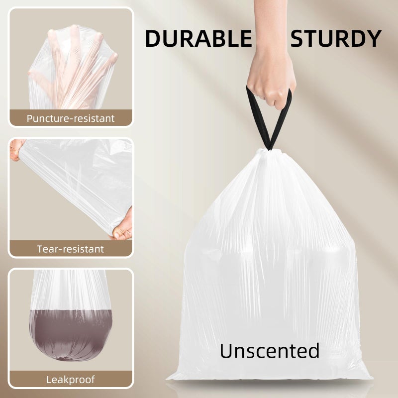 KSSKSS 4 Gallon Mini Drawstring Trash Bags, Small Garbage Bags by KSSKSS, Code a fit 15-22 Liter, 4-6 Gal, White Trash Bin Liners for Home Office Kitchen Bathroom Bedroom, 120 Counts - Image 5