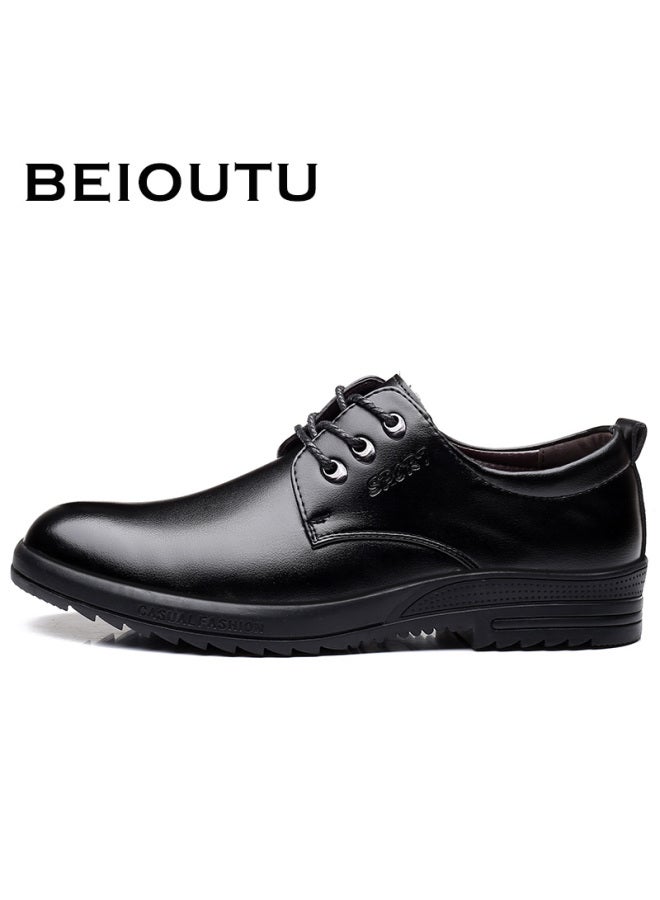 Beioutu Men's Business Casual Leather Shoes, Formal Comfortable Low-top Lace-up British Style Men's Shoes, 581 Black, Size 44 - Image 2