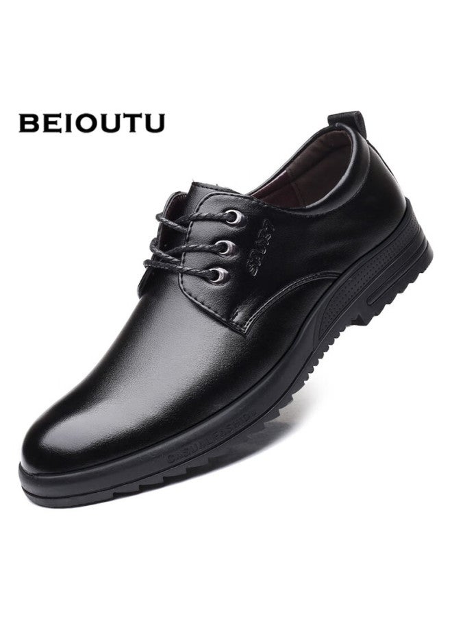 Beioutu Men's Business Casual Leather Shoes, Formal Comfortable Low-top Lace-up British Style Men's Shoes, 581 Black, Size 44 - Image 1