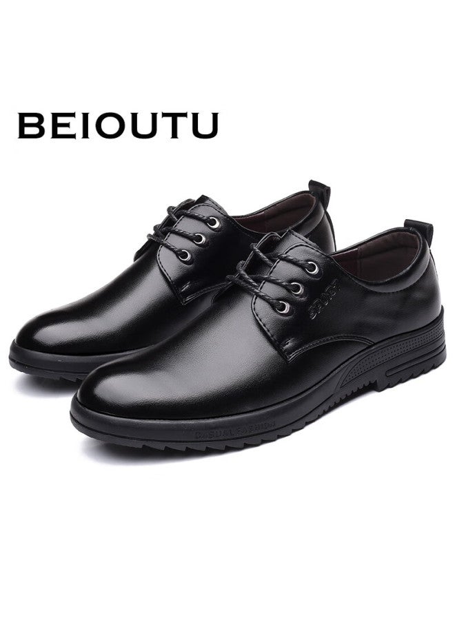 Beioutu Men's Business Casual Leather Shoes, Formal Comfortable Low-top Lace-up British Style Men's Shoes, 581 Black, Size 44 - Image 3