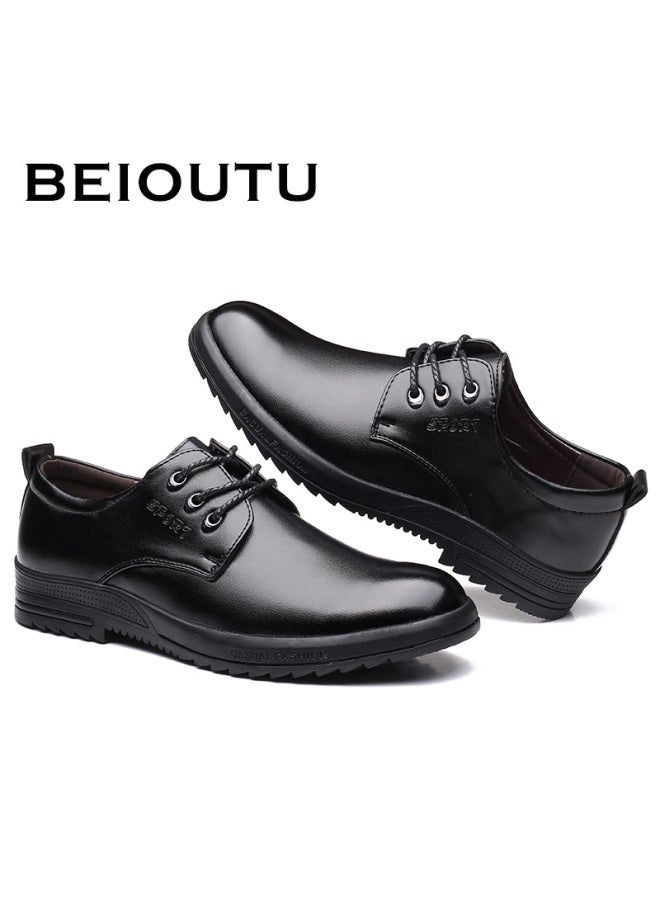 Beioutu Men's Business Casual Leather Shoes, Formal Comfortable Low-top Lace-up British Style Men's Shoes, 581 Black, Size 44 - Image 4