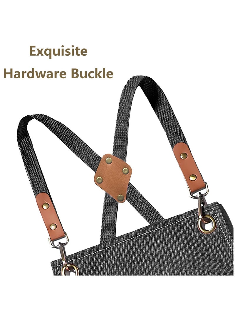 الرائد مئزر الطهاة المقاوم للماء للنساء والرجال، مئزر قطن قماش مع أحزمة قابلة للتعديل وجيوب كبيرة، مناسب للطهي في المطبخ، الخبز، تصفيف الشعر، الأعمال الخشبية، اللحام، أعمال النجار، الرسم، الحدائق. مئزر باللون الرمادي. - Image 4