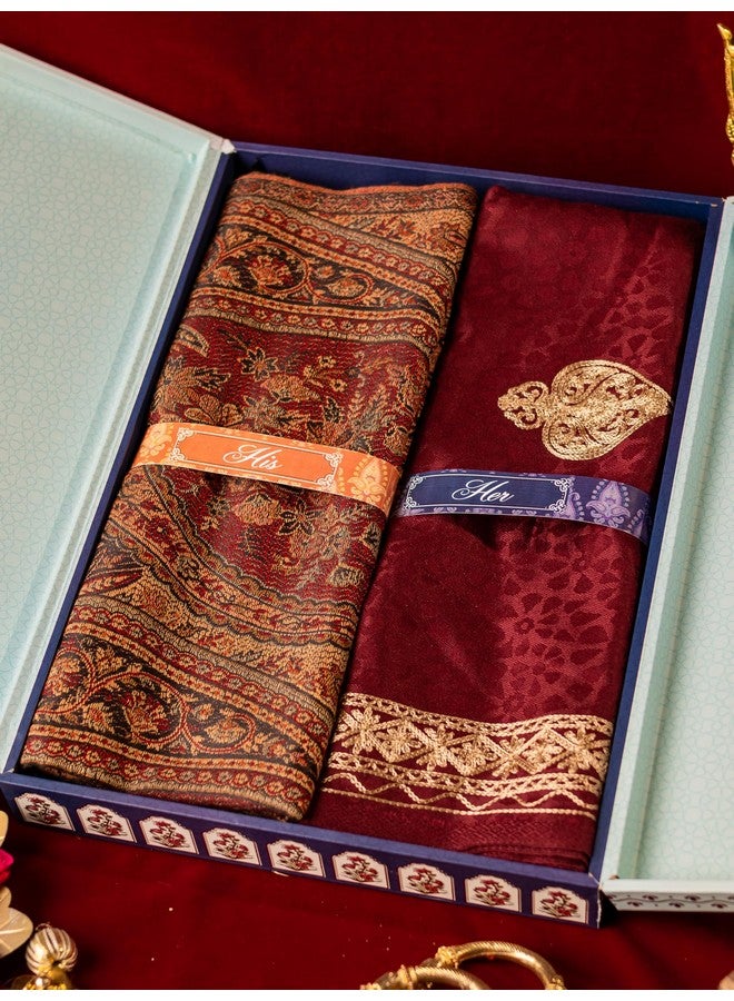 Pashmoda His and Her Gift Set of Kaani shawls With Wooden Gift Box - Image 2