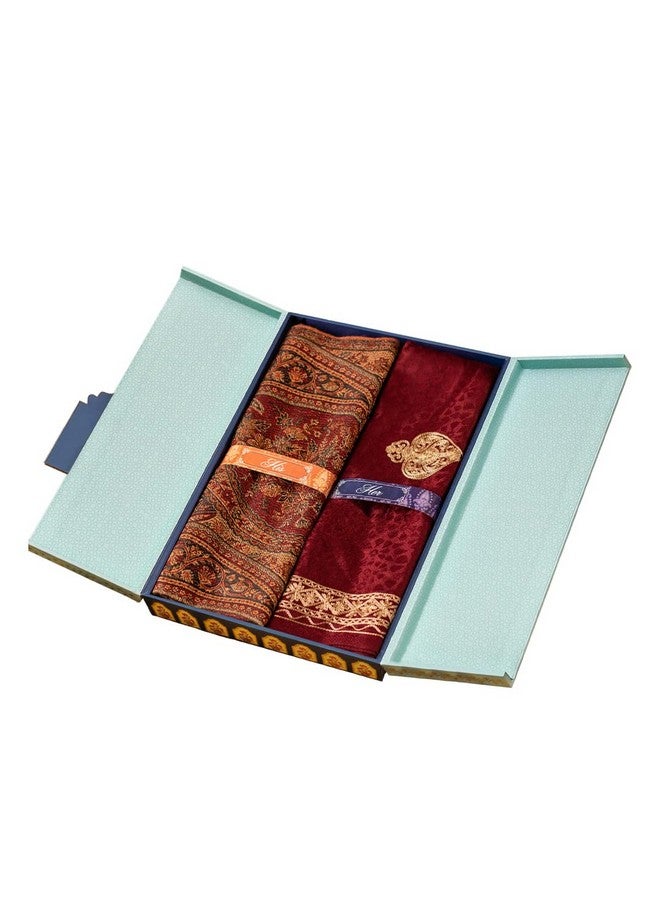 Pashmoda His and Her Gift Set of Kaani shawls With Wooden Gift Box - Image 1