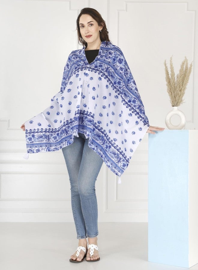 Switchon Nursing Cover for Breastfeeding Multi Use Poncho Style Scarf with Buttons, Feeding Apron Breathable for Pre & Post Pregnancy Free Size (72inch x 26inch) (White_Blue) - Image 3