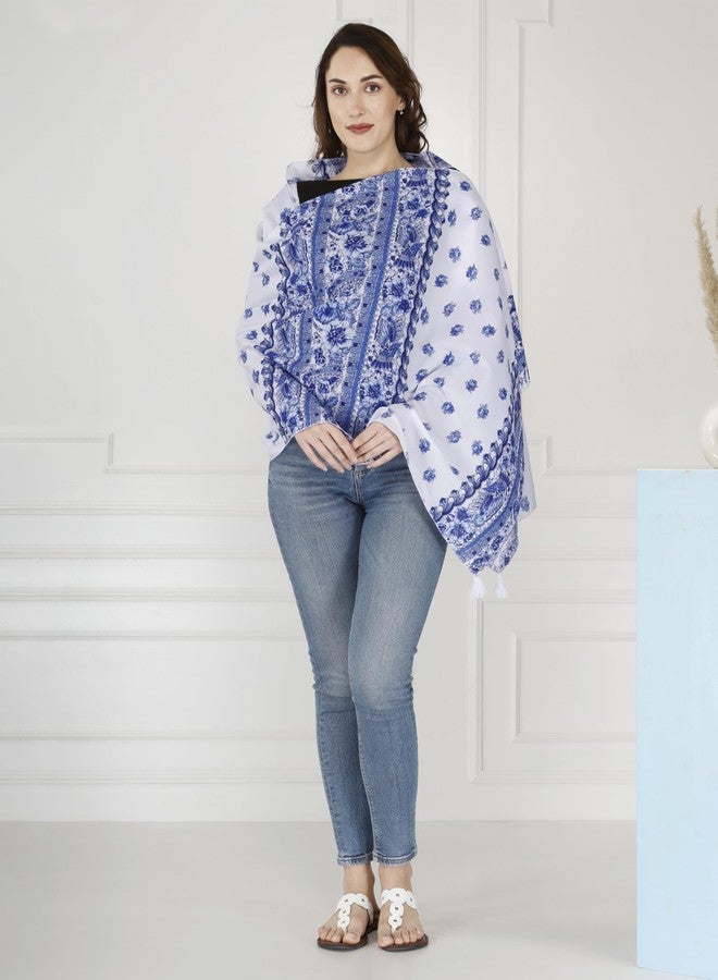 Switchon Nursing Cover for Breastfeeding Multi Use Poncho Style Scarf with Buttons, Feeding Apron Breathable for Pre & Post Pregnancy Free Size (72inch x 26inch) (White_Blue) - Image 2