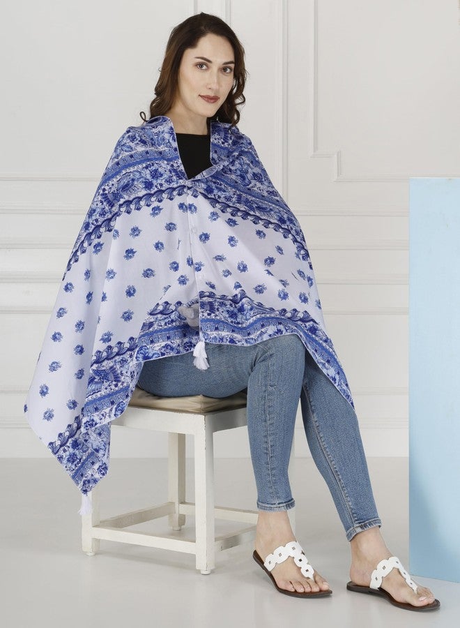 Switchon Nursing Cover for Breastfeeding Multi Use Poncho Style Scarf with Buttons, Feeding Apron Breathable for Pre & Post Pregnancy Free Size (72inch x 26inch) (White_Blue) - Image 5