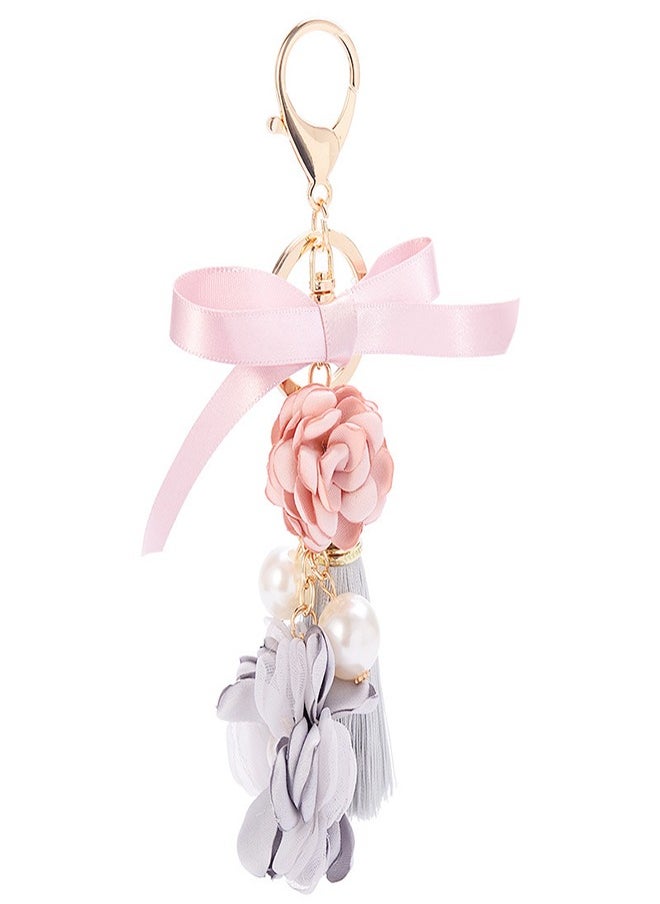KASTWAVE Flower Keychain for Women Rhinestone Tassel Leaf Key Ring Women Wallet Bag Pendant Charms Car Keys Handbag Purse Pendant Rhinestone Charm Key Ring Bulk lovely Decoration Kawaii Lanyard (Flower)  - Image 5