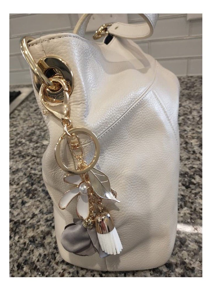 KASTWAVE Flower Keychain for Women Rhinestone Tassel Leaf Key Ring Women Wallet Bag Pendant Charms Car Keys Handbag Purse Pendant Rhinestone Charm Key Ring Bulk lovely Decoration Kawaii Lanyard (Flower)  - Image 2