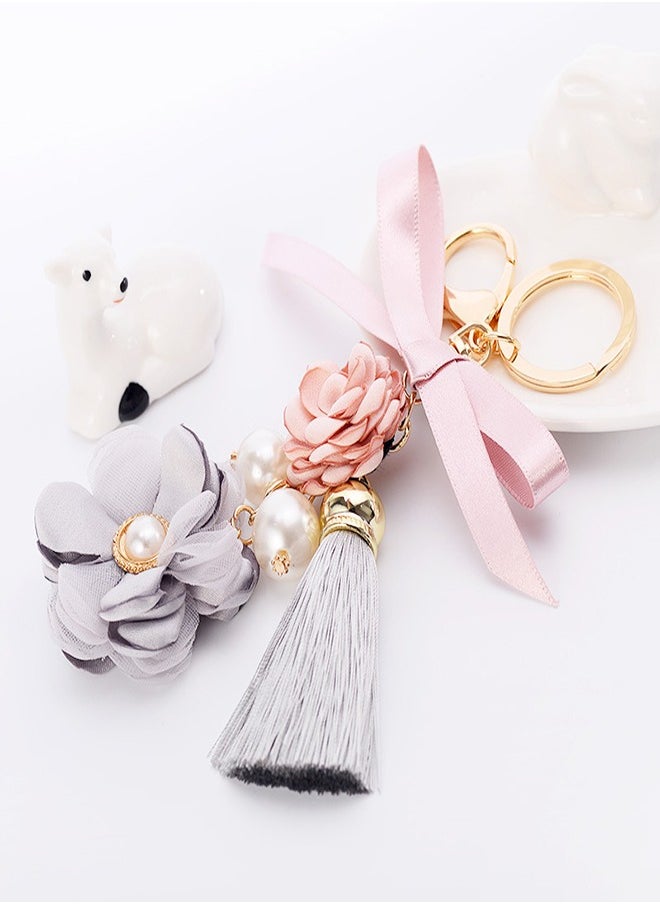 KASTWAVE Flower Keychain for Women Rhinestone Tassel Leaf Key Ring Women Wallet Bag Pendant Charms Car Keys Handbag Purse Pendant Rhinestone Charm Key Ring Bulk lovely Decoration Kawaii Lanyard (Flower)  - Image 4