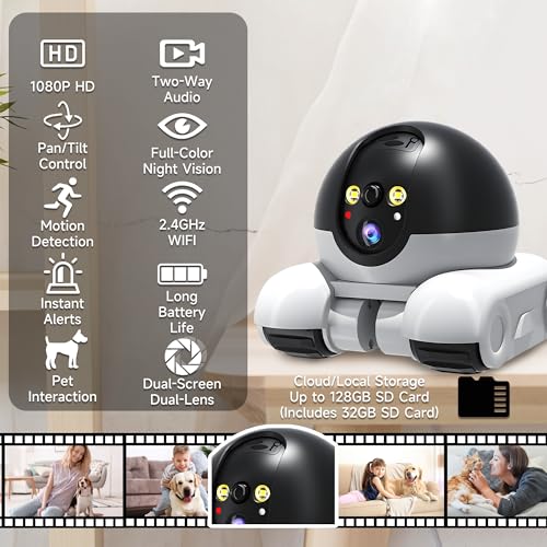 OROMVO Pet Camera 1080p Security Camera for Home Movable Robot Pet Cam Indoor with Phone App Wireless DogCatBaby Monitor WiFi Version32G SD Card 2Way Talk Night Vision Motion Detection - Image 3
