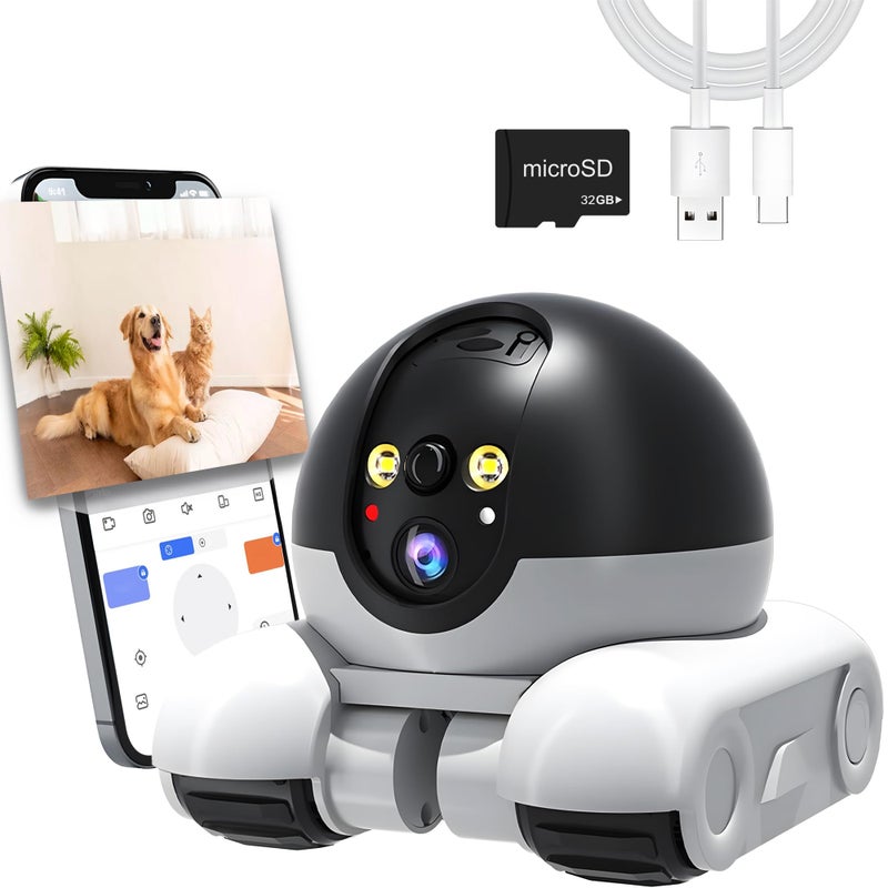 OROMVO Pet Camera 1080p Security Camera for Home Movable Robot Pet Cam Indoor with Phone App Wireless DogCatBaby Monitor WiFi Version32G SD Card 2Way Talk Night Vision Motion Detection - Image 2