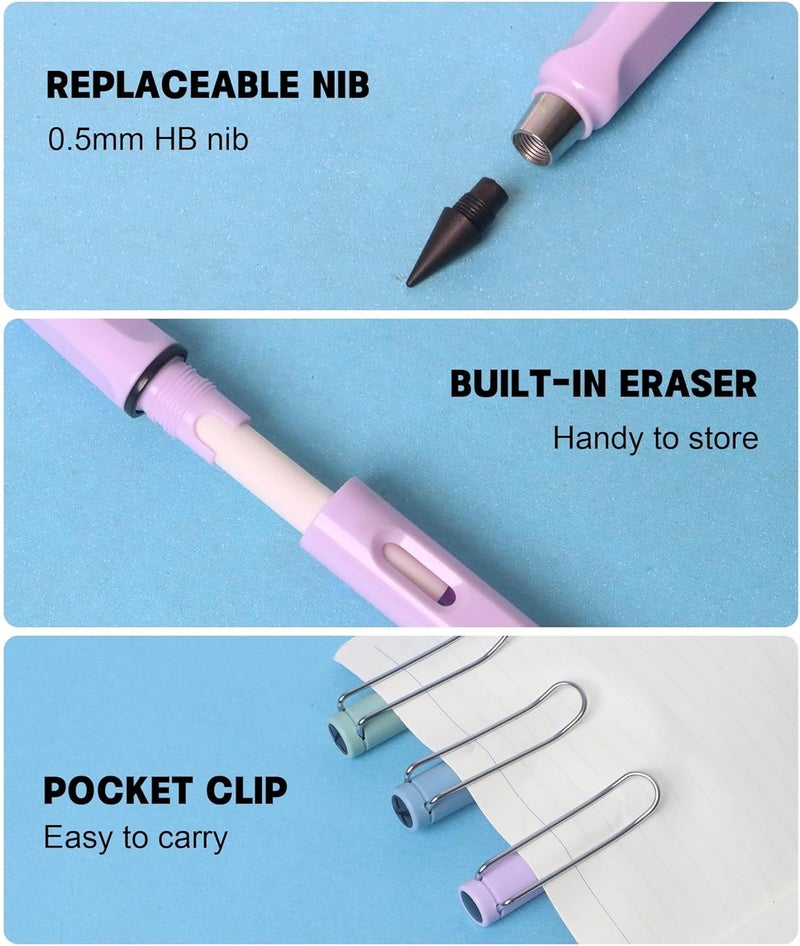 KASTWAVE 12 Colors Forever Pencil With Erase, Long Lasting Writing Infinity Pencil, Inkless Eternal Pencil, With Extra 12 Replaceable Heads, For Sketch, Drawing, School Supplies - Image 3