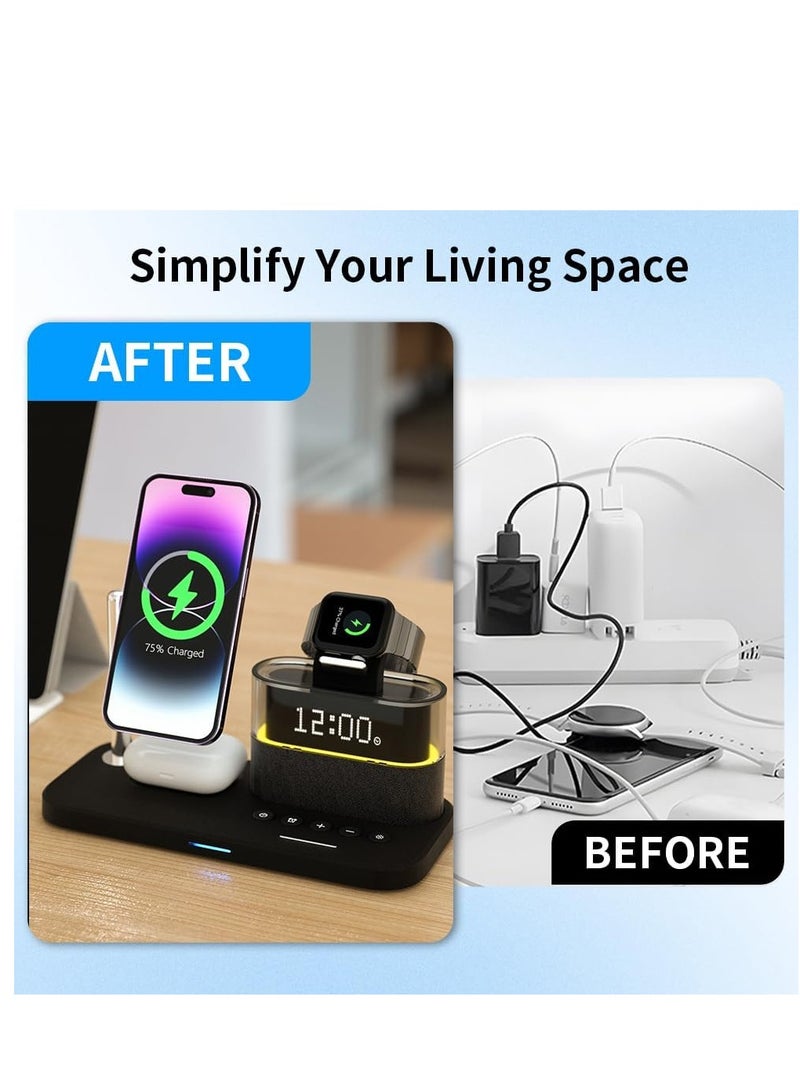 5-in-1 Magnetic Charging Stand for iphone12/13/14/15/pro/max,iwatch2/3/4/5/6/7/8/9/se,RGB Ambient Light,Digital Display Clock - Image 2