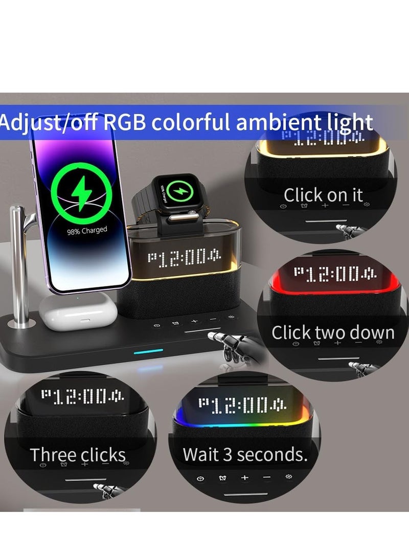 5-in-1 Magnetic Charging Stand for iphone12/13/14/15/pro/max,iwatch2/3/4/5/6/7/8/9/se,RGB Ambient Light,Digital Display Clock - Image 3