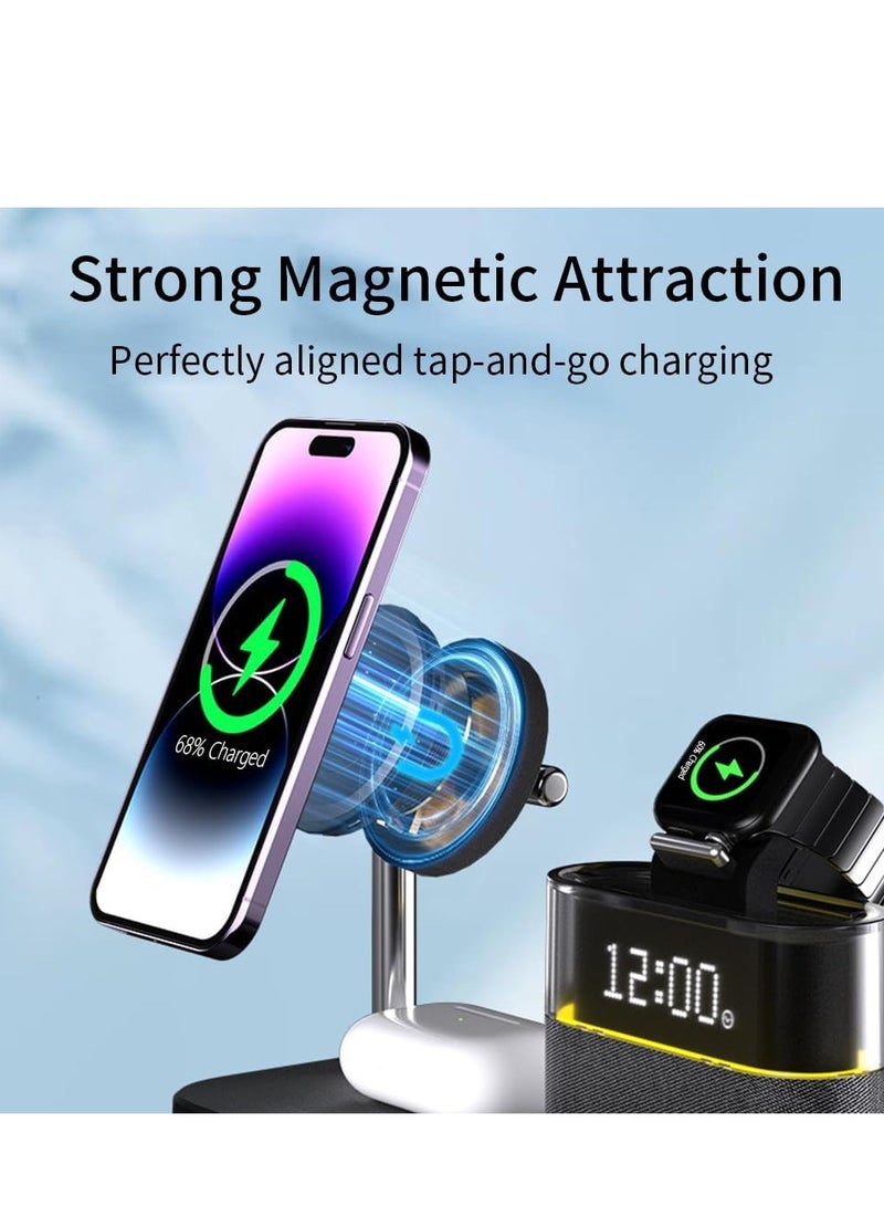 5-in-1 Magnetic Charging Stand for iphone12/13/14/15/pro/max,iwatch2/3/4/5/6/7/8/9/se,RGB Ambient Light,Digital Display Clock - Image 4