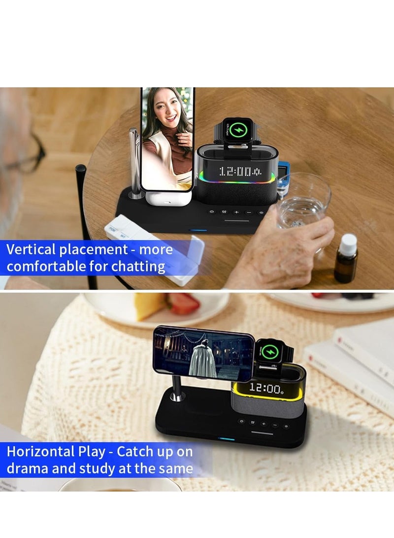 5-in-1 Magnetic Charging Stand for iphone12/13/14/15/pro/max,iwatch2/3/4/5/6/7/8/9/se,RGB Ambient Light,Digital Display Clock - Image 5