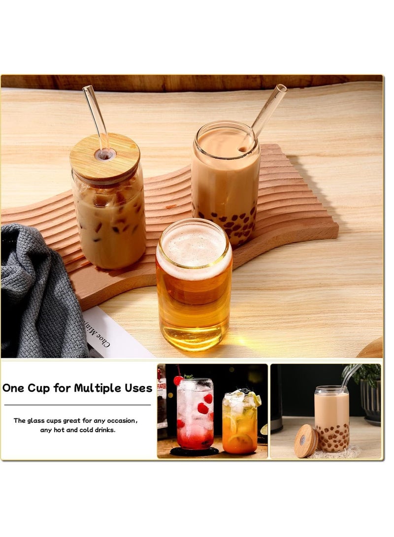 متجر الفرح طقم أكواب شرب بأغطية من الخيزران وقشة زجاجية مكون من 4 قطع - أكواب زجاجية سعة 16 أونصة، أكواب قهوة مثلجة، أكواب شاي مثلج لطيفة، مثالية لإكسسوارات بار القهوة، هدية جمالية - فرشاتان - Image 3