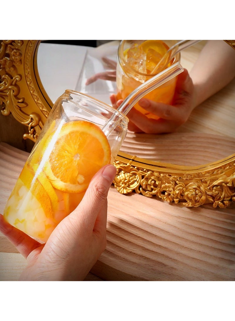 متجر الفرح طقم أكواب شرب بأغطية من الخيزران وقشة زجاجية مكون من 4 قطع - أكواب زجاجية سعة 16 أونصة، أكواب قهوة مثلجة، أكواب شاي مثلج لطيفة، مثالية لإكسسوارات بار القهوة، هدية جمالية - فرشاتان - Image 4