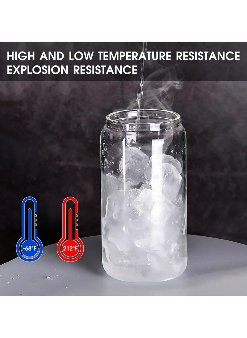 متجر الفرح طقم أكواب شرب بأغطية من الخيزران وقشة زجاجية مكون من 4 قطع - أكواب زجاجية سعة 16 أونصة، أكواب قهوة مثلجة، أكواب شاي مثلج لطيفة، مثالية لإكسسوارات بار القهوة، هدية جمالية - فرشاتان - Image 5