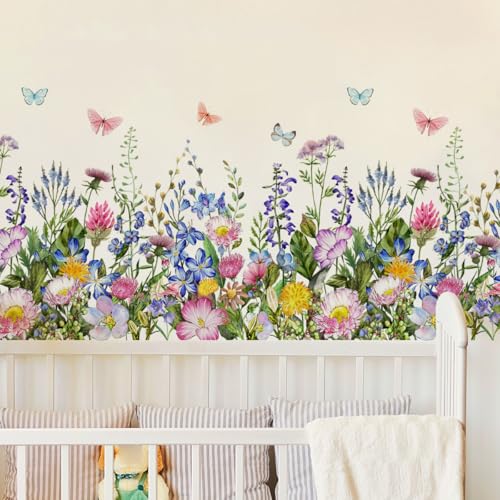 Incholl 4 Pieces Flowers Wall Decals Vinyl Flowers Wall Stickers Removable Floral Murals Peel and Stick Colorful Flower Decor for Girls Bedroom Living Room Nursery (Butterfly) - Image 1