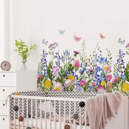 Incholl 4 Pieces Flowers Wall Decals Vinyl Flowers Wall Stickers Removable Floral Murals Peel and Stick Colorful Flower Decor for Girls Bedroom Living Room Nursery (Butterfly) - Image 4