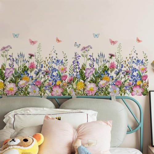Incholl 4 Pieces Flowers Wall Decals Vinyl Flowers Wall Stickers Removable Floral Murals Peel and Stick Colorful Flower Decor for Girls Bedroom Living Room Nursery (Butterfly) - Image 3